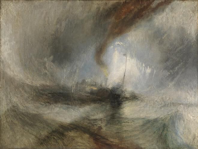 William Turner, Schneesturm – Ein Dampfschiff im flachen Wasser vor einer Hafeneinfahrt, 1842